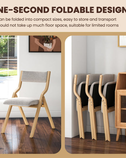 Folding Dining Chair Set of 2, No Assembly Folding Chairs w/Linen Padded Seats - Giantex