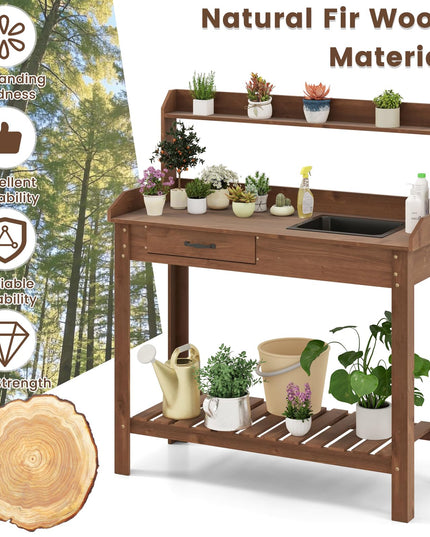 Giantex Wood Potting Bench Table