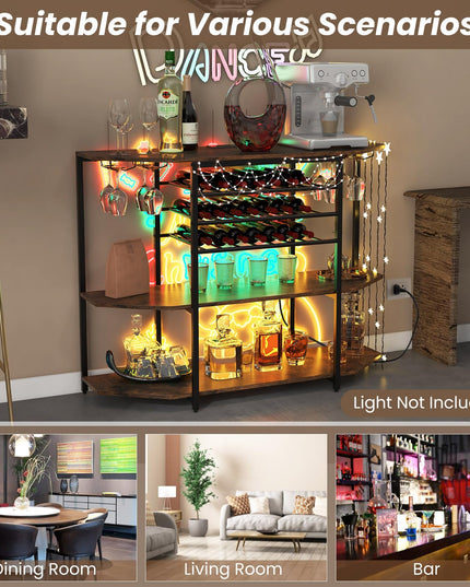 Giantex Wine Bar Cabinet with Power Outlet, Mini Coffee Bar Stand Table with 21 Bottle Wine Rack & Glass Holders