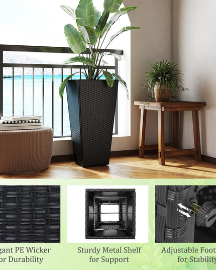 Giantex Set of 2 Outdoor Wicker Flower Pot for Front Porch Balcony Entryway
