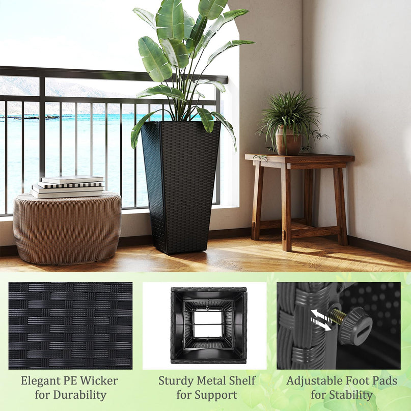 Giantex Set of 2 Outdoor Wicker Flower Pot for Front Porch Balcony Entryway