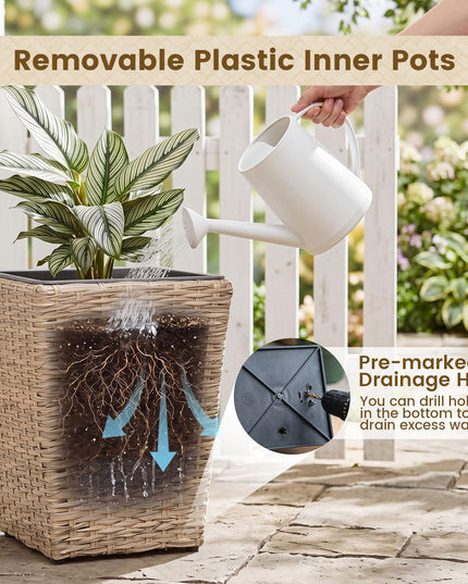 Giantex 3-Piece Rattan Planter Box Kit for Indoor & Outdoor Plants