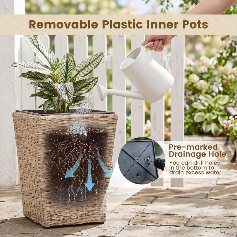 Giantex 3-Piece Rattan Planter Box Kit for Indoor & Outdoor Plants