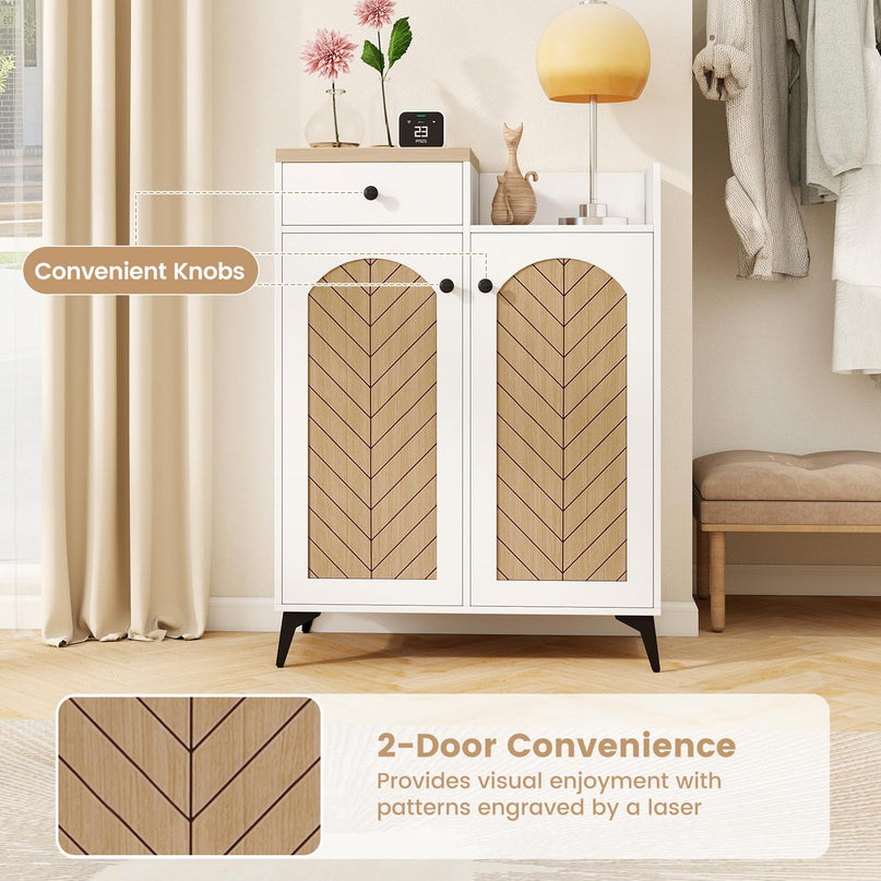 Giantex Shoe Cabinet with Doors, 6-Tier Shoe Organizer Cabinet with Drawer