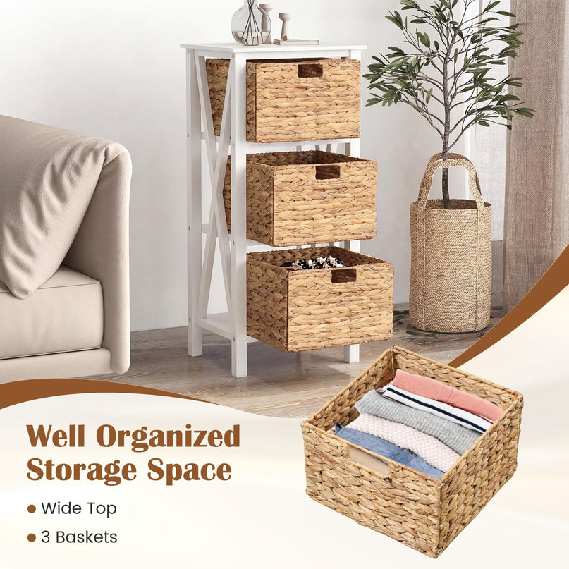 Giantex 3-Tier Nightstand with 3 Wicker Baskets(31.5''H-3 Baskets)