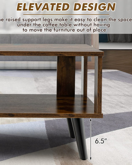 Giantex Retro Wood Coffee Table, 2-Tier Tea Table w/Open Storage Shelf & Supportive Legs