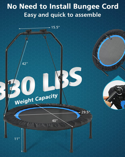 40" Foldable Indoor and Outdoor Mini Fitrness Trampoline with Adjustable Handle