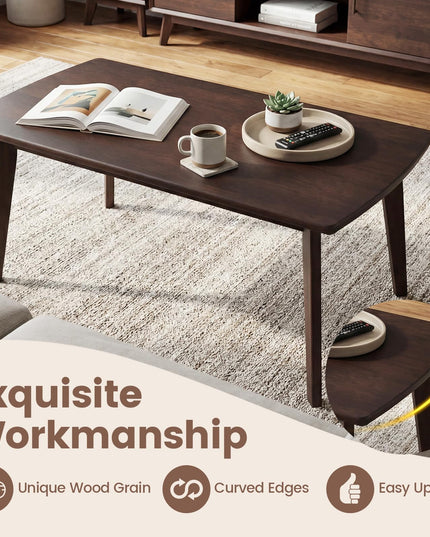 Giantex 34.5" Solid Wood Coffee Table with Tapered Legs