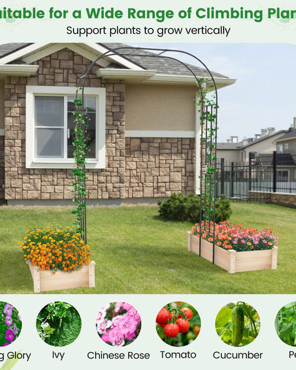 Giantex Garden Arch Trellis, 60''W x 95''H Metal Arbor with Corrugated PE-Coated Steel Tubes for Climbing Plants Roses Ivy