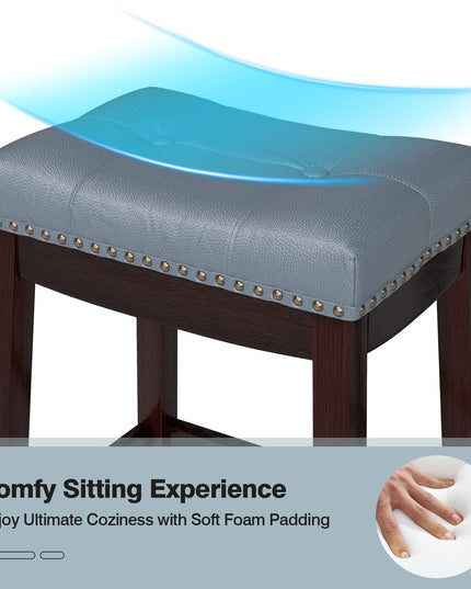 Backless Counter Stool with Footrest, Soft Seat Cushion