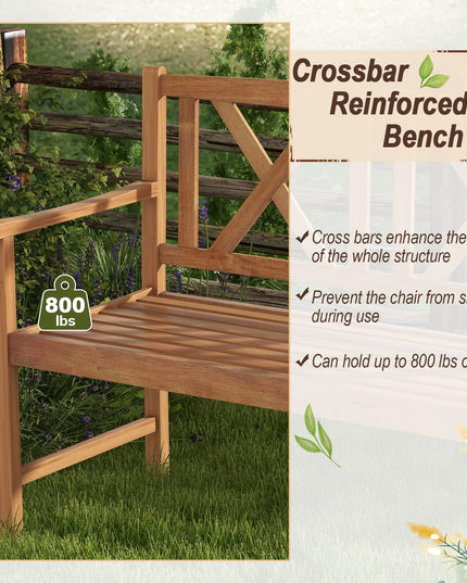 Giantex Outside Garden Bench Loveseat - 2-Person Acacia Wood Bench with Armrest