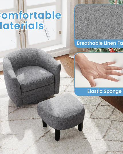 Giantex Swivel Accent Chair with Ottoman, Modern Barrel Club Chair w/Footrest