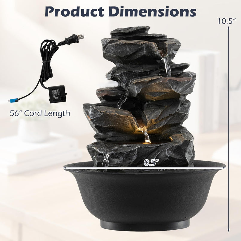 Giantex Fontaine d'intérieur de table lumineuse chaude Rocher Méditation Zen