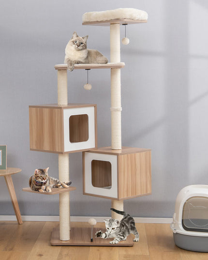 Giantex Multi-Layer Cat Tree, 64.5 inches Cat Tower with Natural Sisal Scratching Posts, 2 Condos, Padded Perch