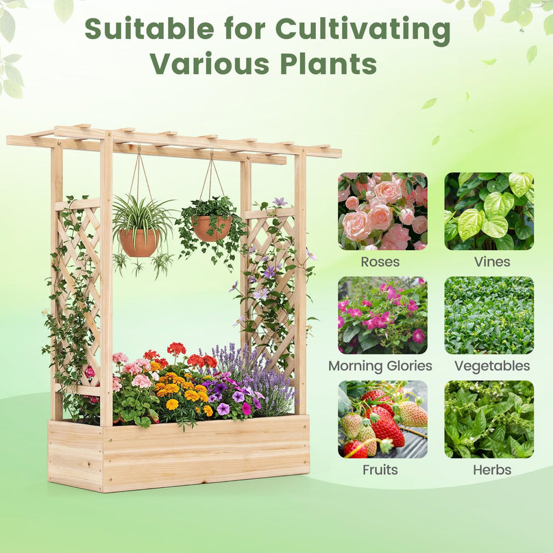Giantex 45" Wooden Raised Garden Bed with Trellis & Hanging Roof