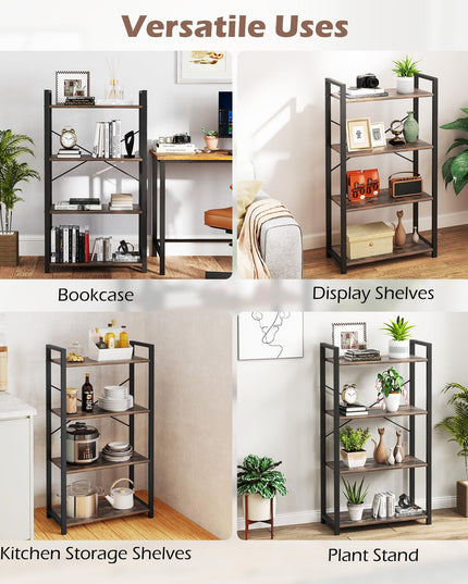 Giantex 4-Tier Bookshelf, Industrial Bookcase with Open Shelves, Metal Frame, 2 Anti-Toppling Kits
