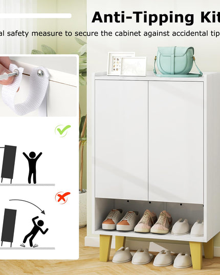 Giantex 5-Tier Shoe Cabinet with Doors, Faux Marble Shoe Rack Organizer with Anti-Tipping Kit & Flat Tilting Storage Shelves