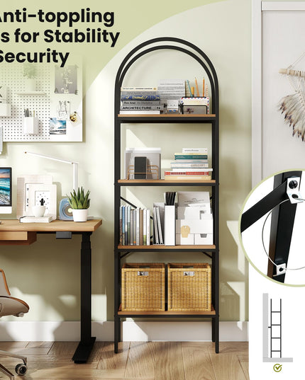 GIANTEX 4-Tier Arched Industrial Bookcase with Metal Frame (1/2)