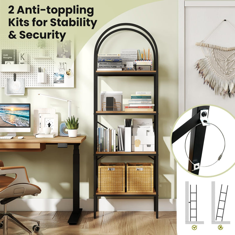 GIANTEX 4-Tier Arched Industrial Bookcase with Metal Frame (1/2)
