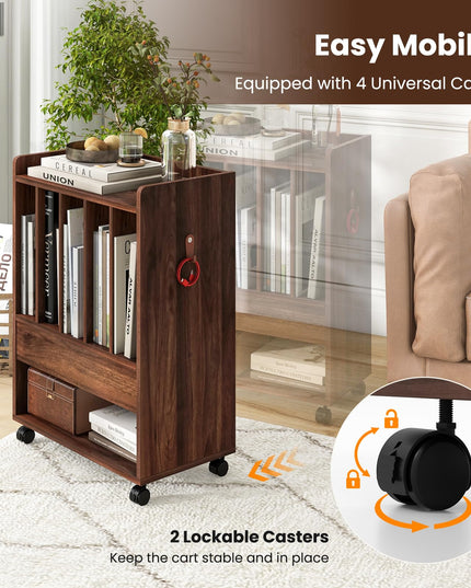 Giantex Record Player Stand, Rolling Turntable Stand with Drawer, Hook & Lockable Wheels