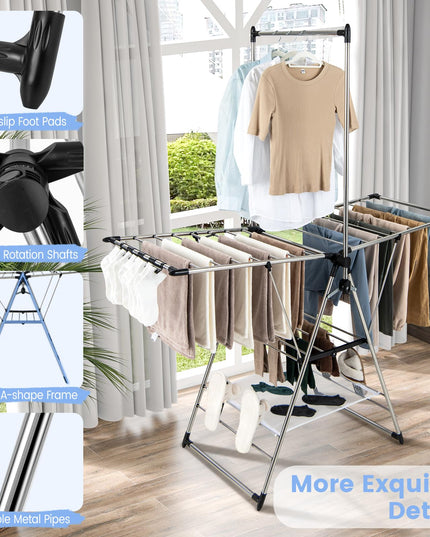 Giantex Clothes Drying Rack, Aluminum Foldable Laundry Drying Rack with with 6-Level Adjustable Height
