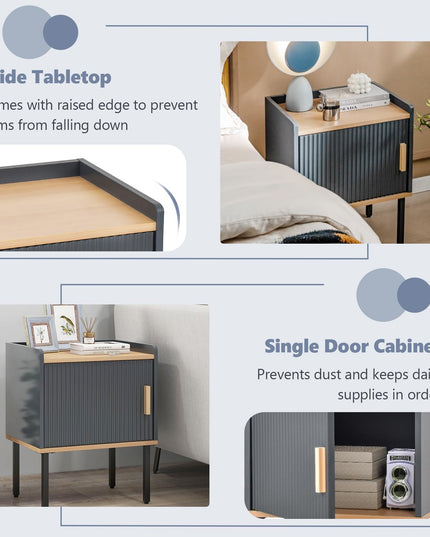 Giantex Table de Chevet avec Rangement, Table de Chevet avec Armoire à Porte Unique, Petit Espace, Gris