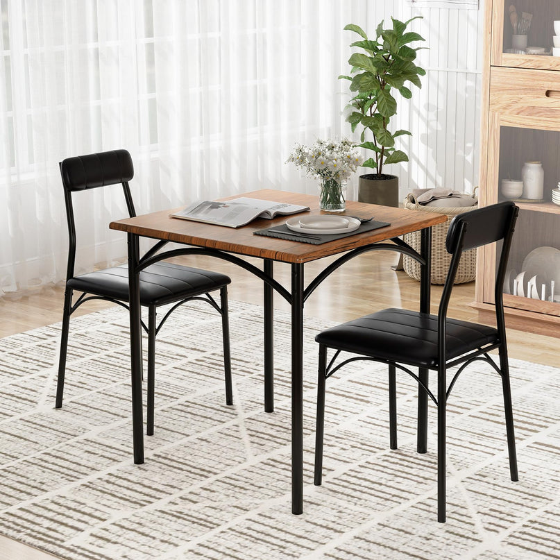 Giantex Square Kitchen Table with 2 Upholstered Armless Chairs | Space-Saving Dinette Set for Small Spaces