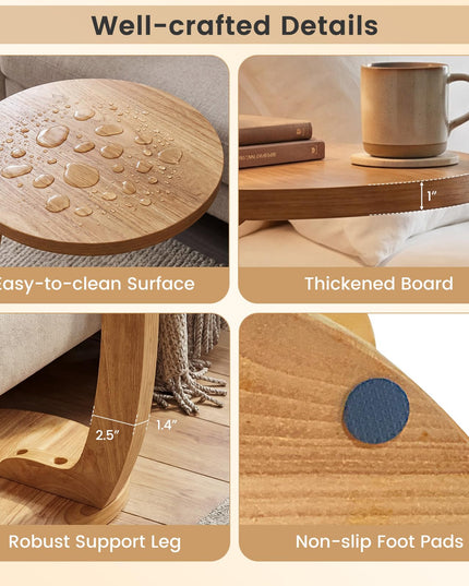 Giantex Tables d'appoint rondes en C en bois de teck massif (24 po), ensemble de 1 ou 2, tables d'extrémité pour canapé ou chevet