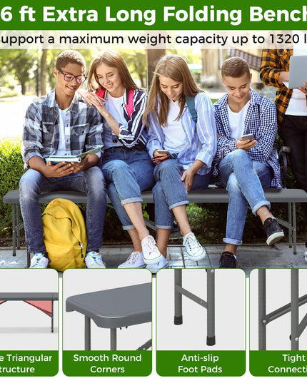 Giantex 6 FT Plastic Folding Bench, HDPE Portable Seat w/Metal Legs