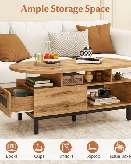 Giantex 47" Oval Coffee Table with Storage Compartments Drawer & 5 Support Legs
