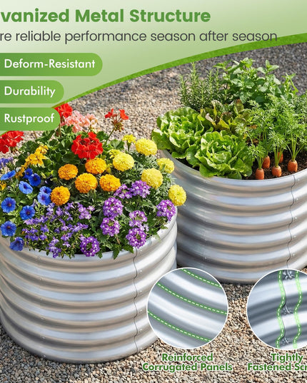 Giantex 2 x 2 x 1.5 FT Round Galvanized Raised Garden Bed with Open-Ended Base (1/2)