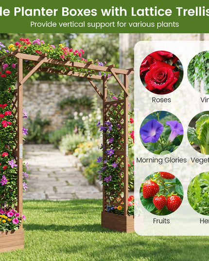Giantex 87in Tall Wooden Garden Arbor with Planter Boxes & Hanging Roof