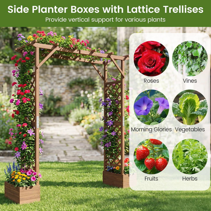 Giantex 87in Tall Wooden Garden Arbor with Planter Boxes & Hanging Roof