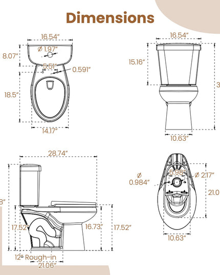Giantex Two-Piece Elongated Toilet with 17.5" ADA Comfort Height Seat