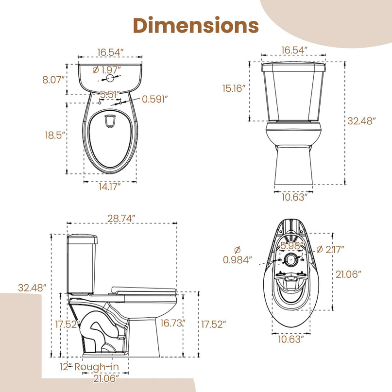 Giantex Two-Piece Elongated Toilet with 17.5" ADA Comfort Height Seat