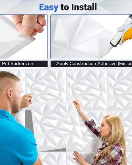 Giantex 20"x20" White PVC Decorative Wall Tiles with Diamond Pattern | 20/40 Pack 3D Wall Panels