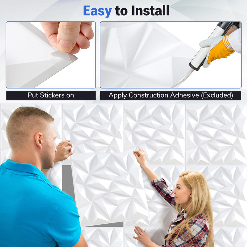 Giantex 20"x20" White PVC Decorative Wall Tiles with Diamond Pattern | 20/40 Pack 3D Wall Panels