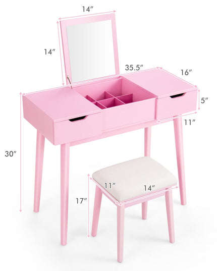 CHARMAID Vanity Set with Flip Top Mirror, 2 Drawers and 9 Storage Compartments