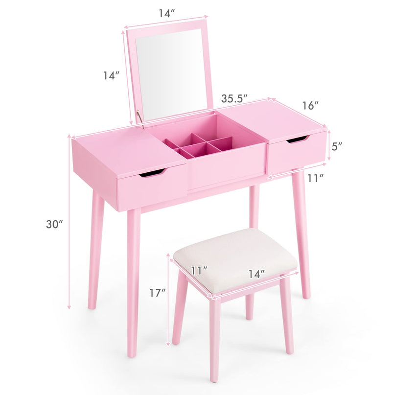 CHARMAID Vanity Set with Flip Top Mirror, 2 Drawers and 9 Storage Compartments