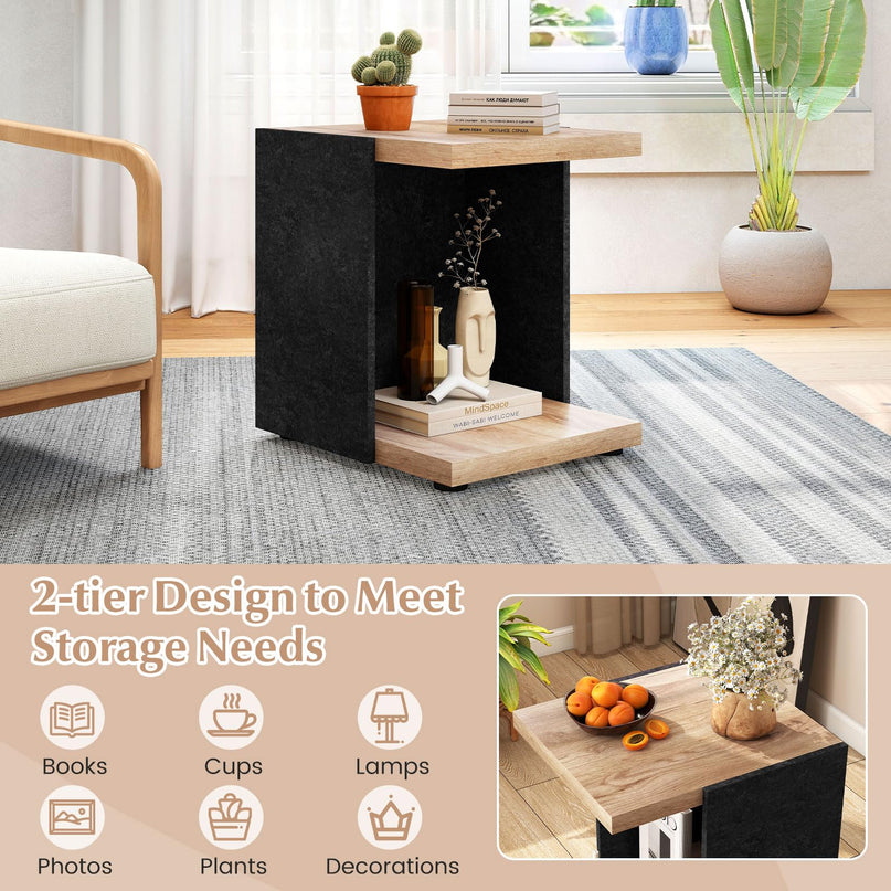 Giantex 2 Tier Sofa Side Table with Open Storage Shelf