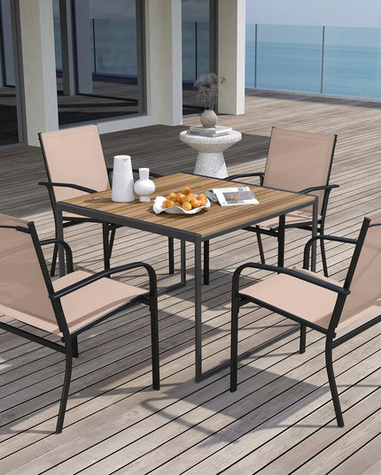 Giantex Stackable All Weather Outdoor Dining Chairs with Breathable Backrest & Wide Seat