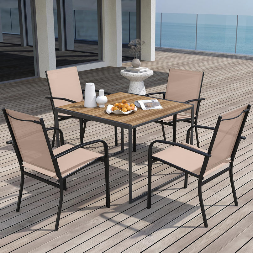 Giantex Stackable All Weather Outdoor Dining Chairs with Breathable Backrest & Wide Seat