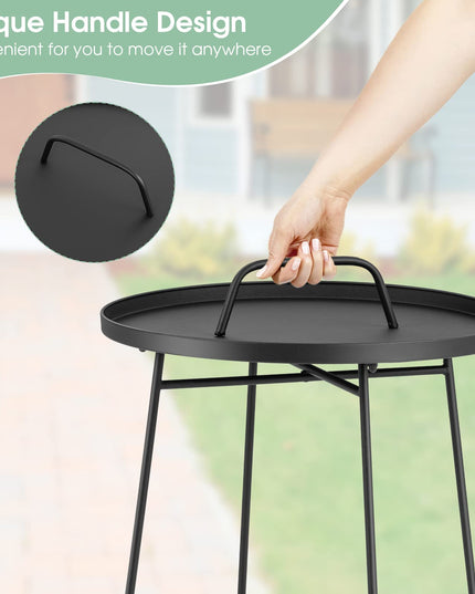 Giantex Outdoor Side Table with Handle - Metal Patio End Table
