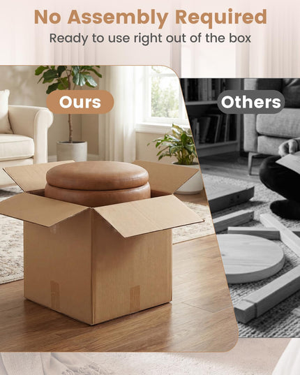 Giantex Round Ottoman with Storage 360° Swivel Faux Leather Vanity Stool