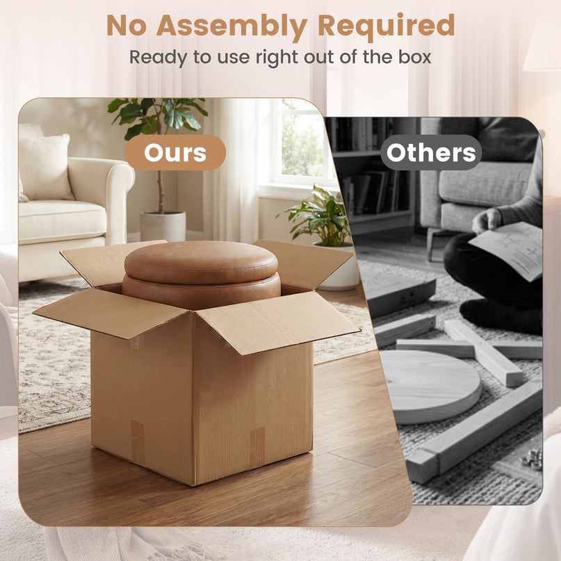 Giantex Round Ottoman with Storage 360° Swivel Faux Leather Vanity Stool
