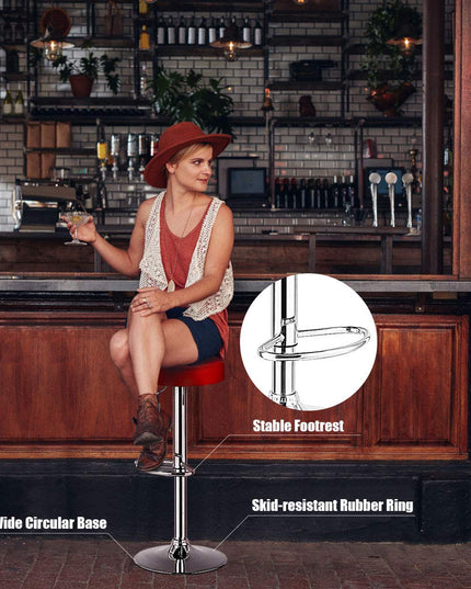 Modern Swivel Backless Round Barstool, PU Leather Armless bar Chair with Height Adjustable, Chrome Footrest