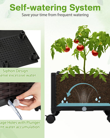 Giantex Raised Garden Bed with Trellis | Tall Self-Watering Planter Box on Lockable Wheels w/Roof