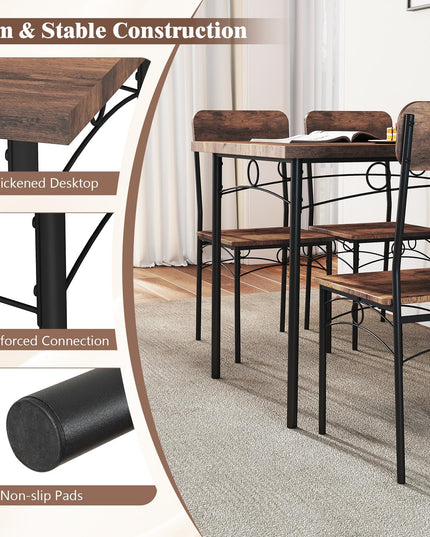 Giantex Rectangle Kitchen Table and 4 Farmhouse Dining Chairs with Heavy-Duty Metal Frame