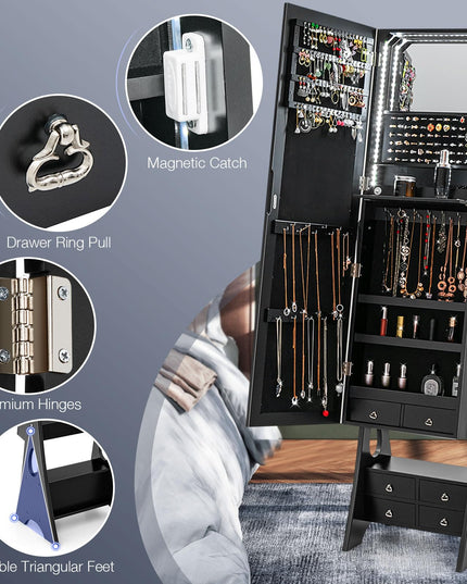 Jewelry Cabinet with LED Light Strip, Black - Giantex