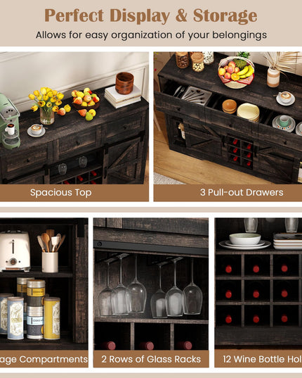 Giantex Wine Bar Cabinet with LED Lights 52" Buffet Sideboard